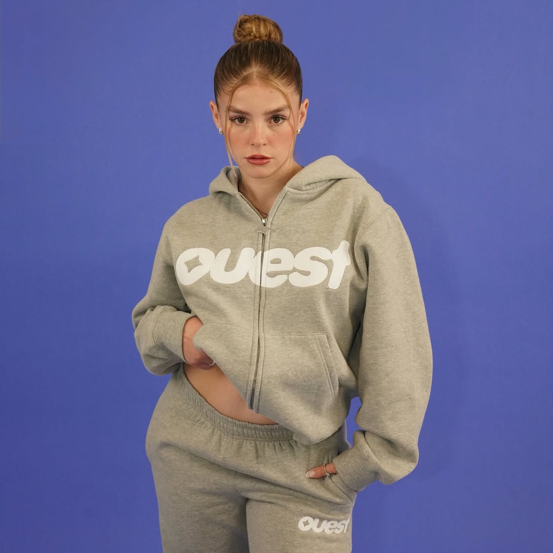 HOODIE ZIP-UP “OUEST” - GRIS