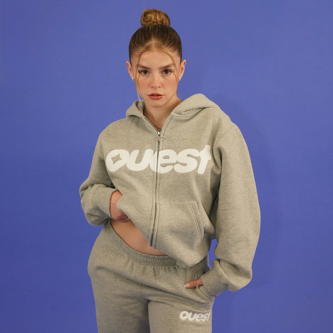 HOODIE ZIP-UP “OUEST” - GRIS