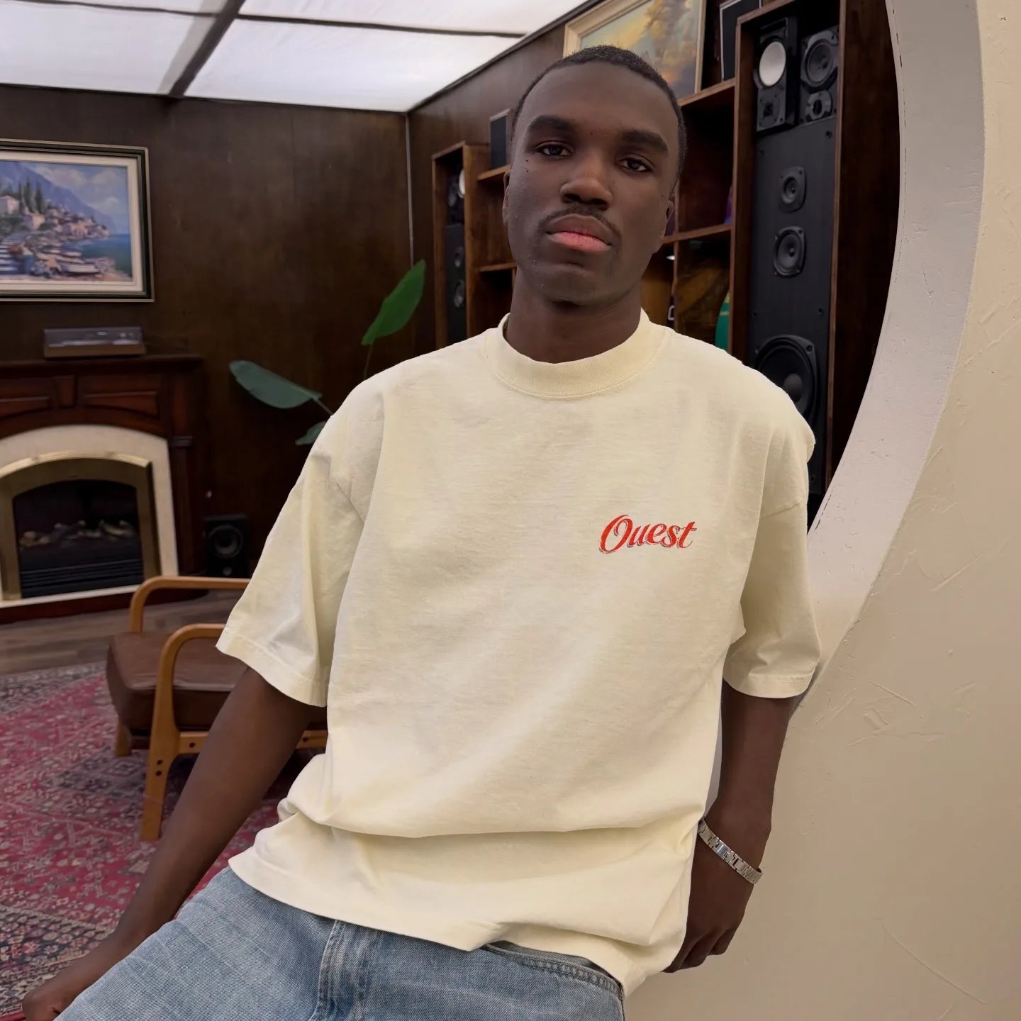 T-SHIRT BOXY OVERSIZED "C'EST OUEST" - CRÈME