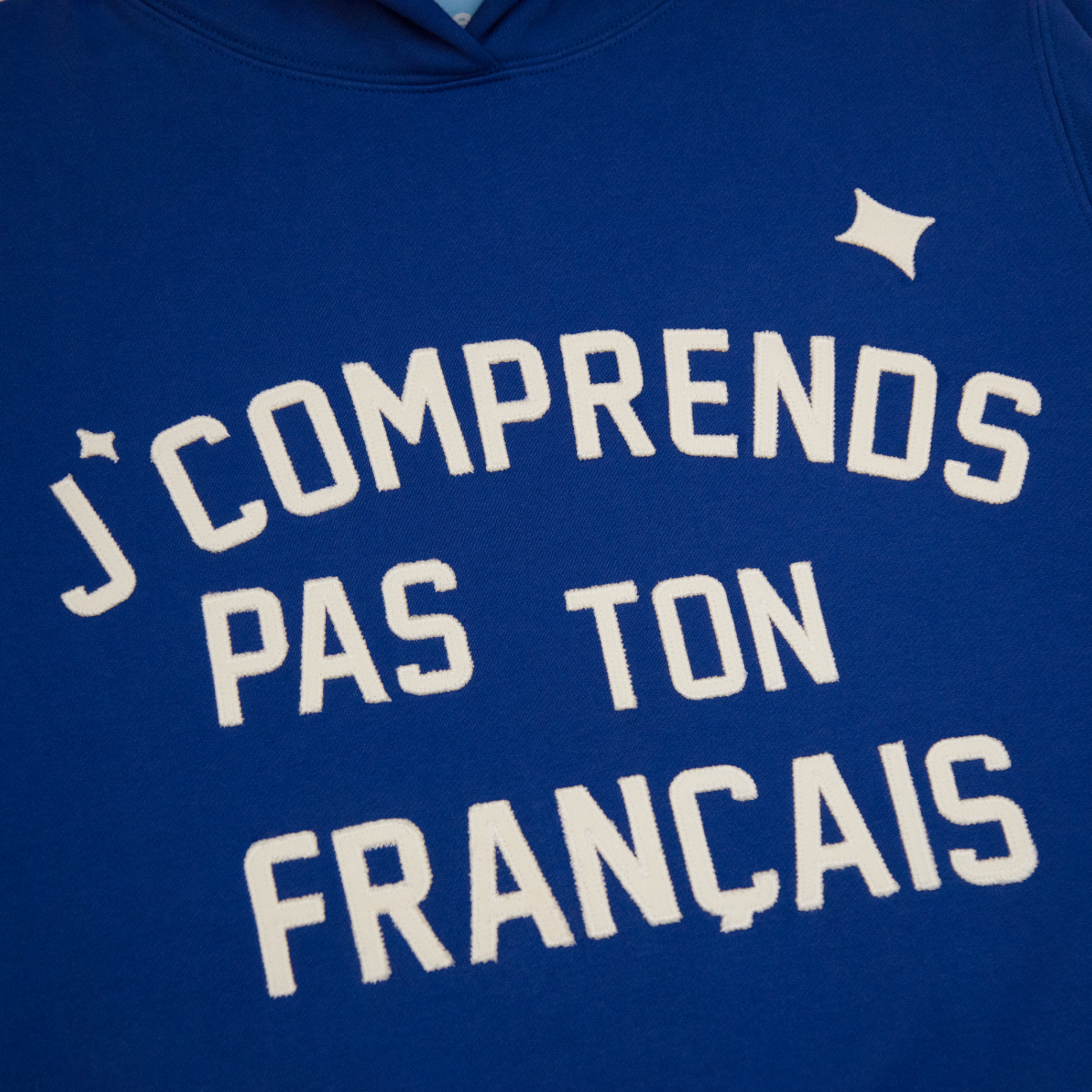 HOODIE “J’COMPRENDS PAS TON FRANÇAIS” - BLEU