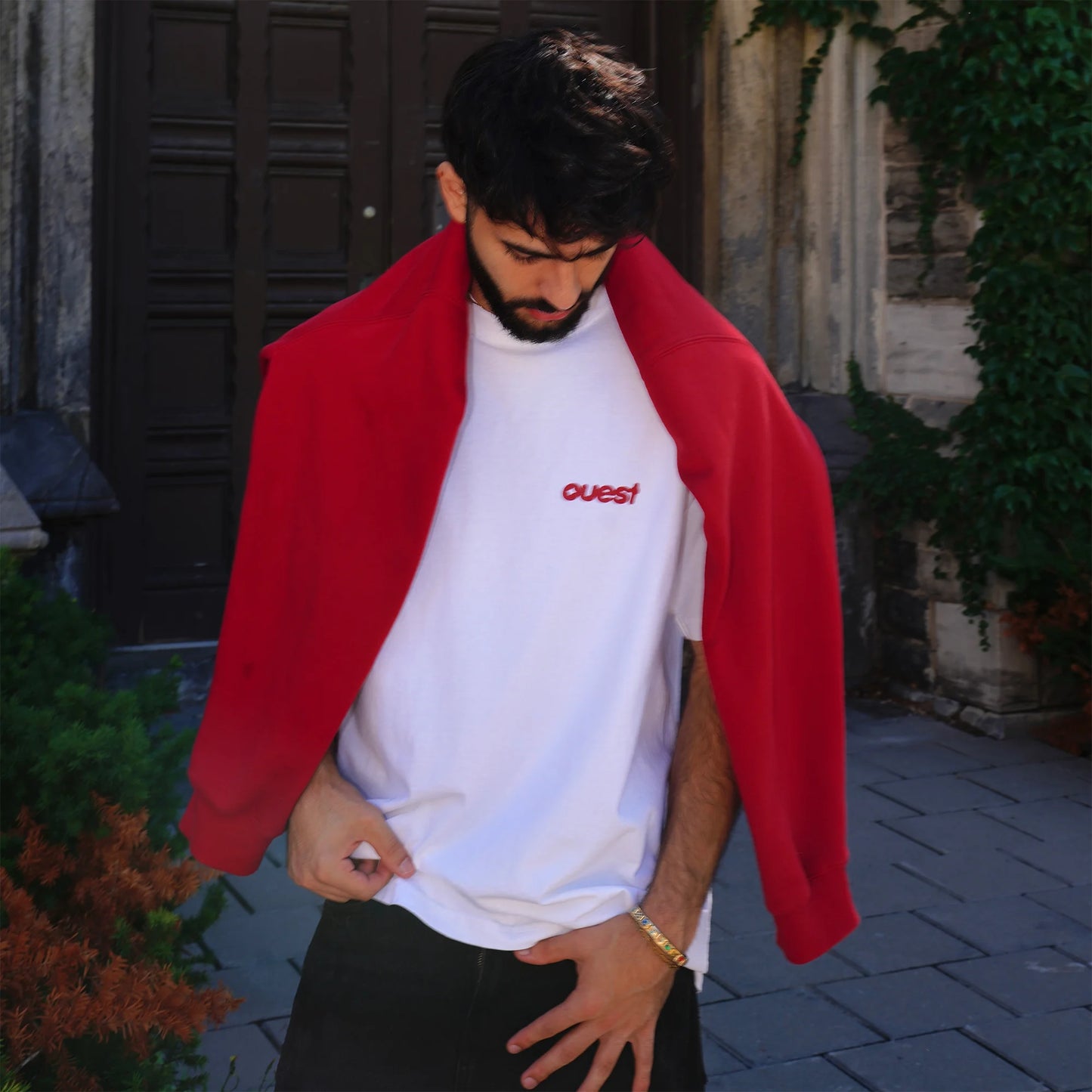 T-SHIRT "LOGO" REGULAR FIT - ROUGE SUR BLANC