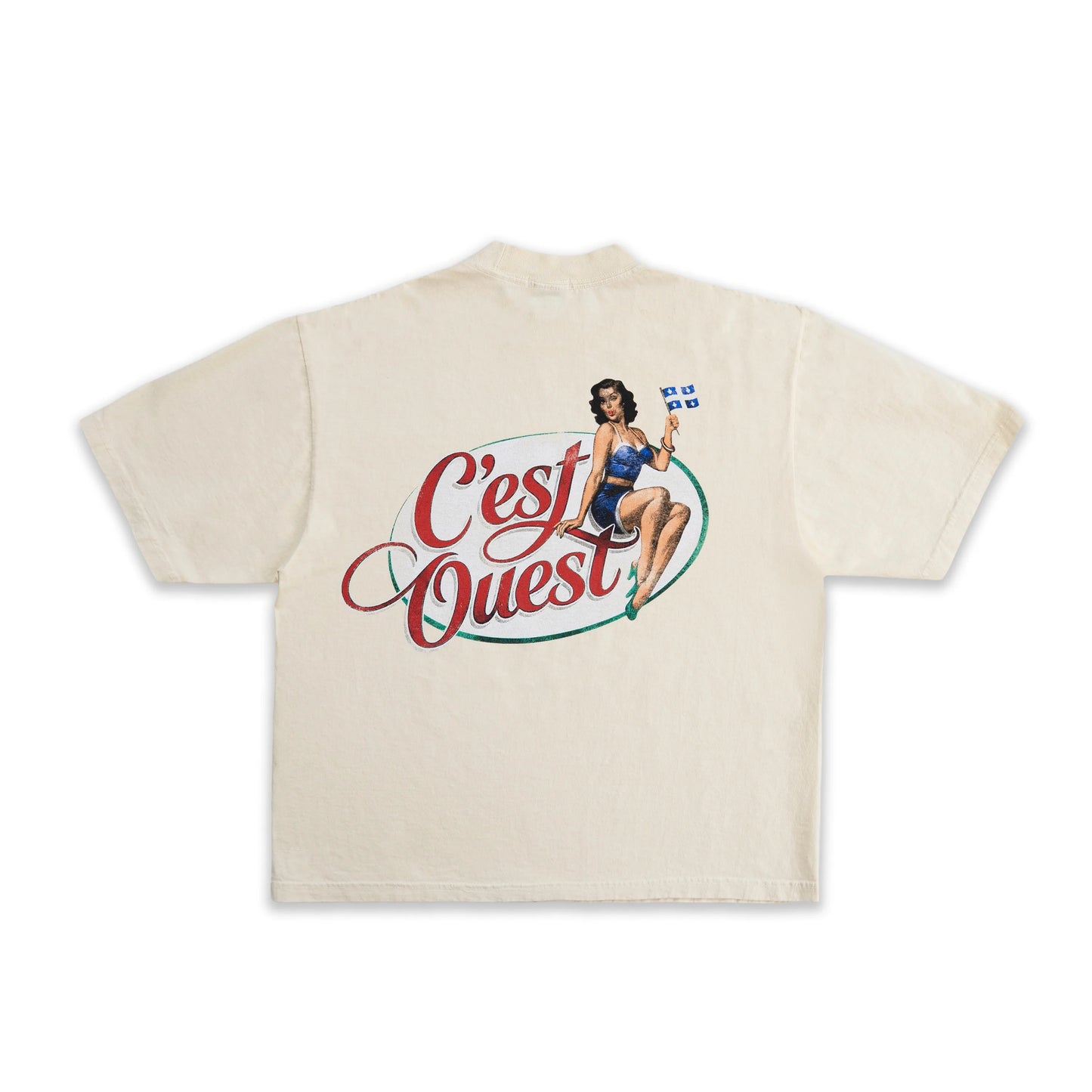 T-SHIRT BOXY OVERSIZED "C'EST OUEST" - CRÈME