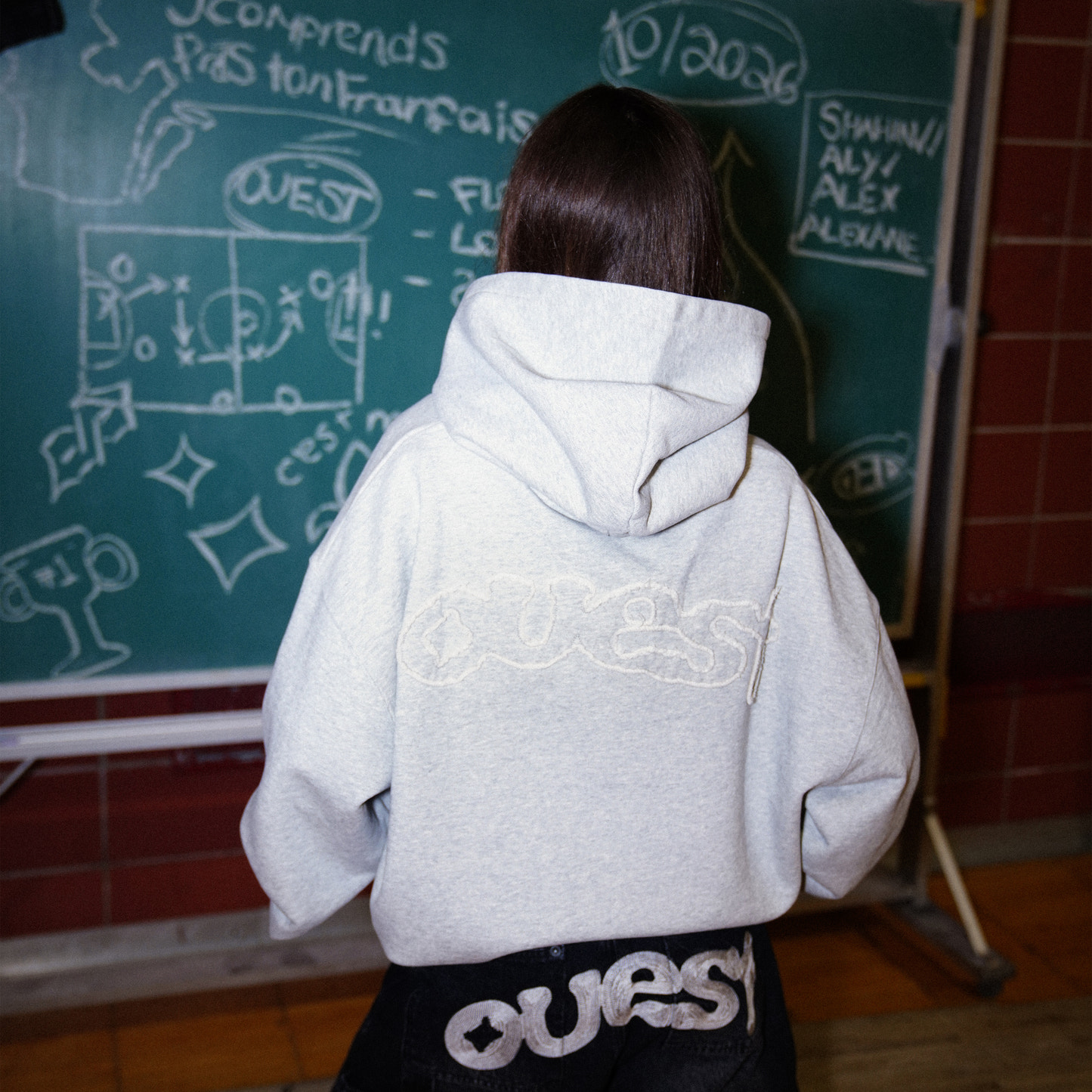 HOODIE "OUEST" DROP SHOULDER - GRIS