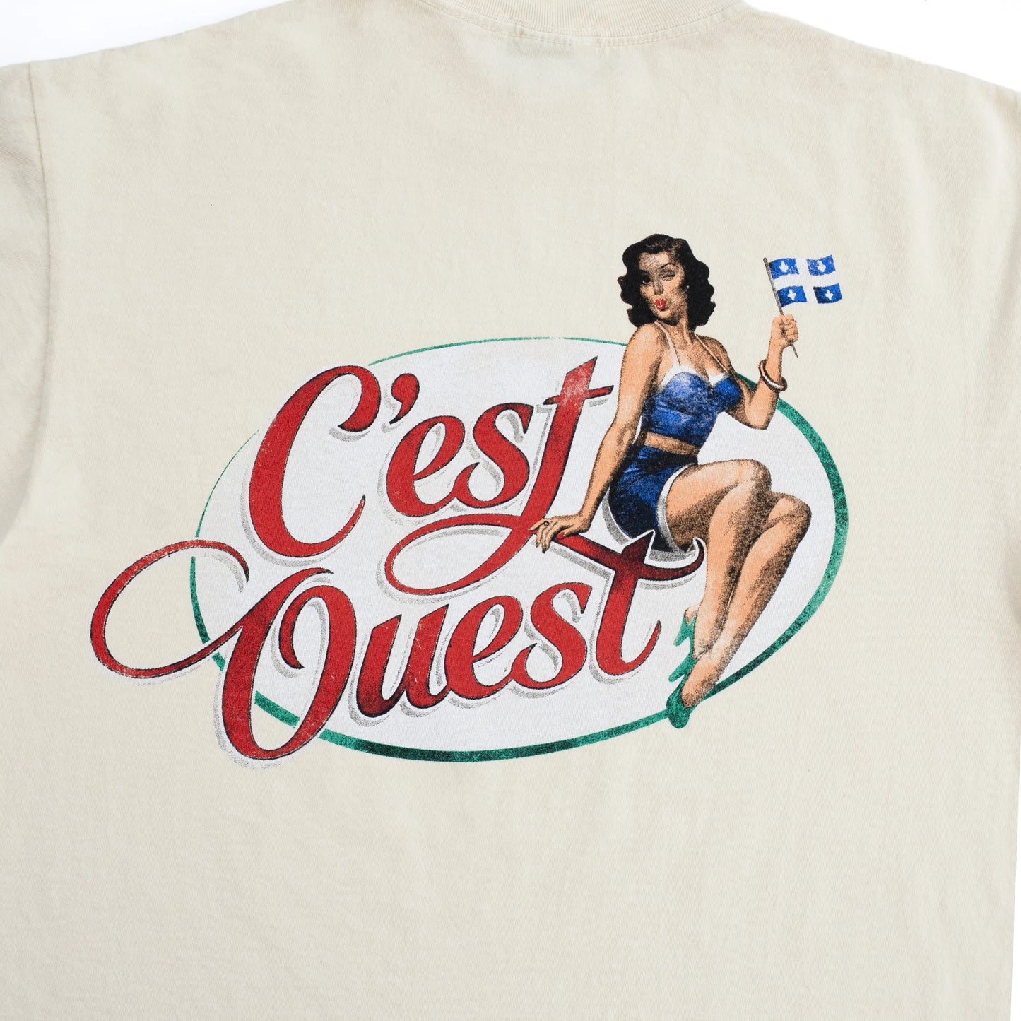 T-SHIRT BOXY OVERSIZED "C'EST OUEST" - CRÈME