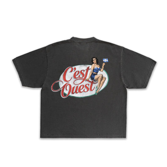 T-SHIRT BOXY OVERSIZED "C'EST OUEST" - CHARCOAL