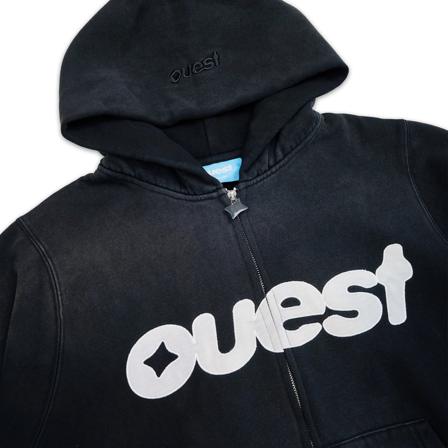 HOODIE ZIP-UP “OUEST” - NOIR WASHED