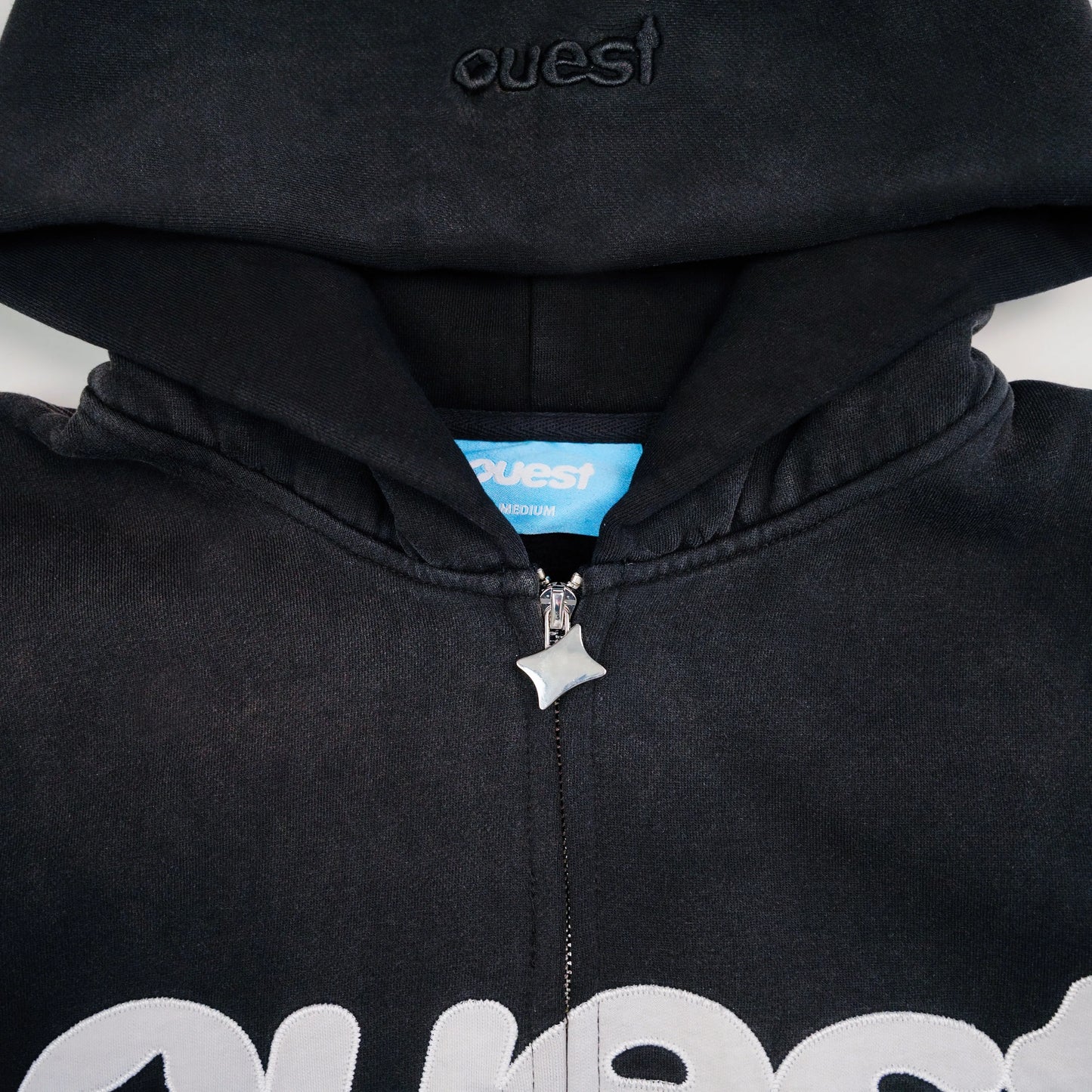HOODIE ZIP-UP “OUEST” - NOIR WASHED