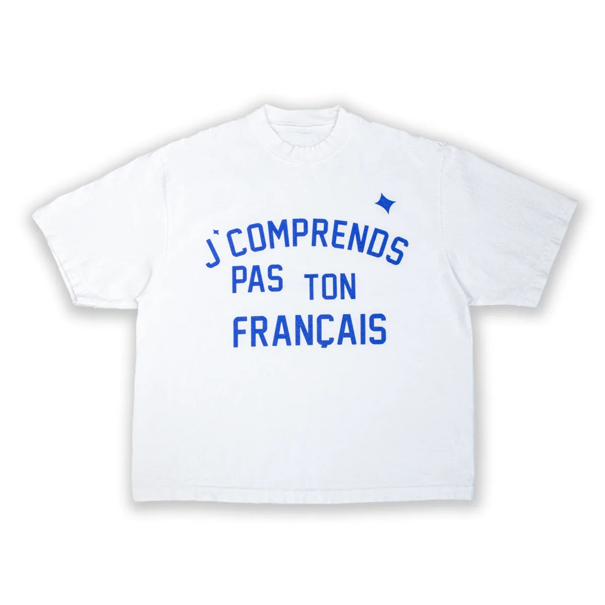 T-SHIRT BOXY OVERSIZED BLANC "J'COMPRENDS PAS TON FRANÇAIS"